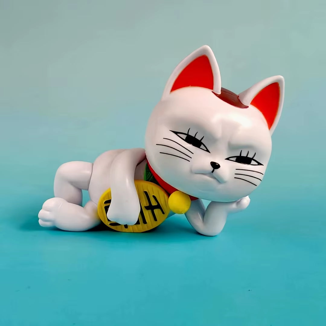 Lucky Pose Maneki Neko Anime Figure Set Cute Side Lying Lucky Cat Car Decor Bedroom Ornament Anime Character Anime Room Decor
