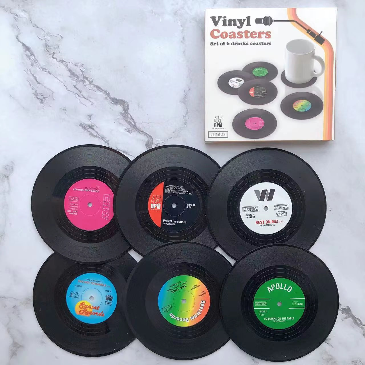 Side B — Retro Vinyl Record Coaster Set (6 or 12)