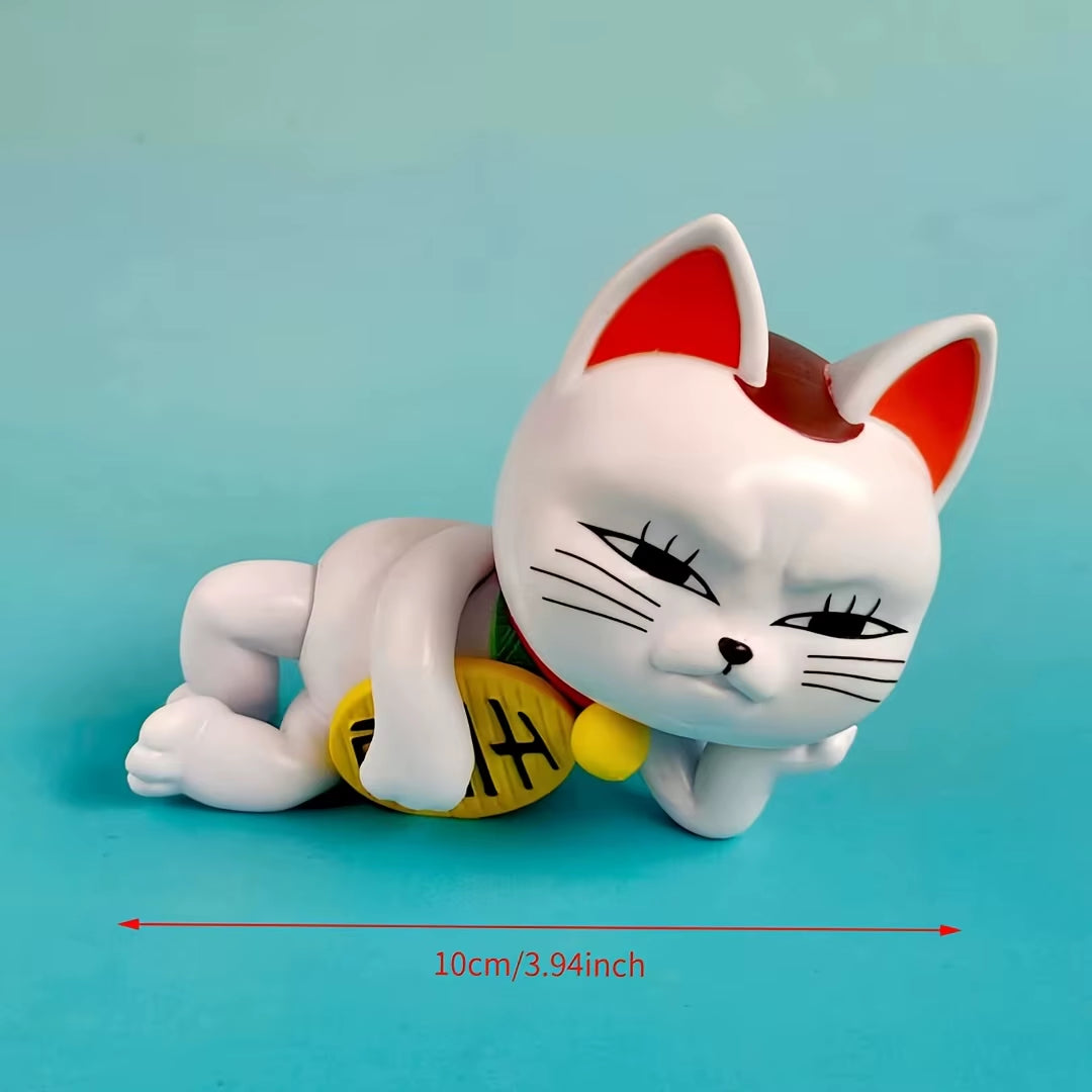 Lucky Pose Maneki Neko Anime Figure Set Cute Side Lying Lucky Cat Car Decor Bedroom Ornament Anime Character Anime Room Decor