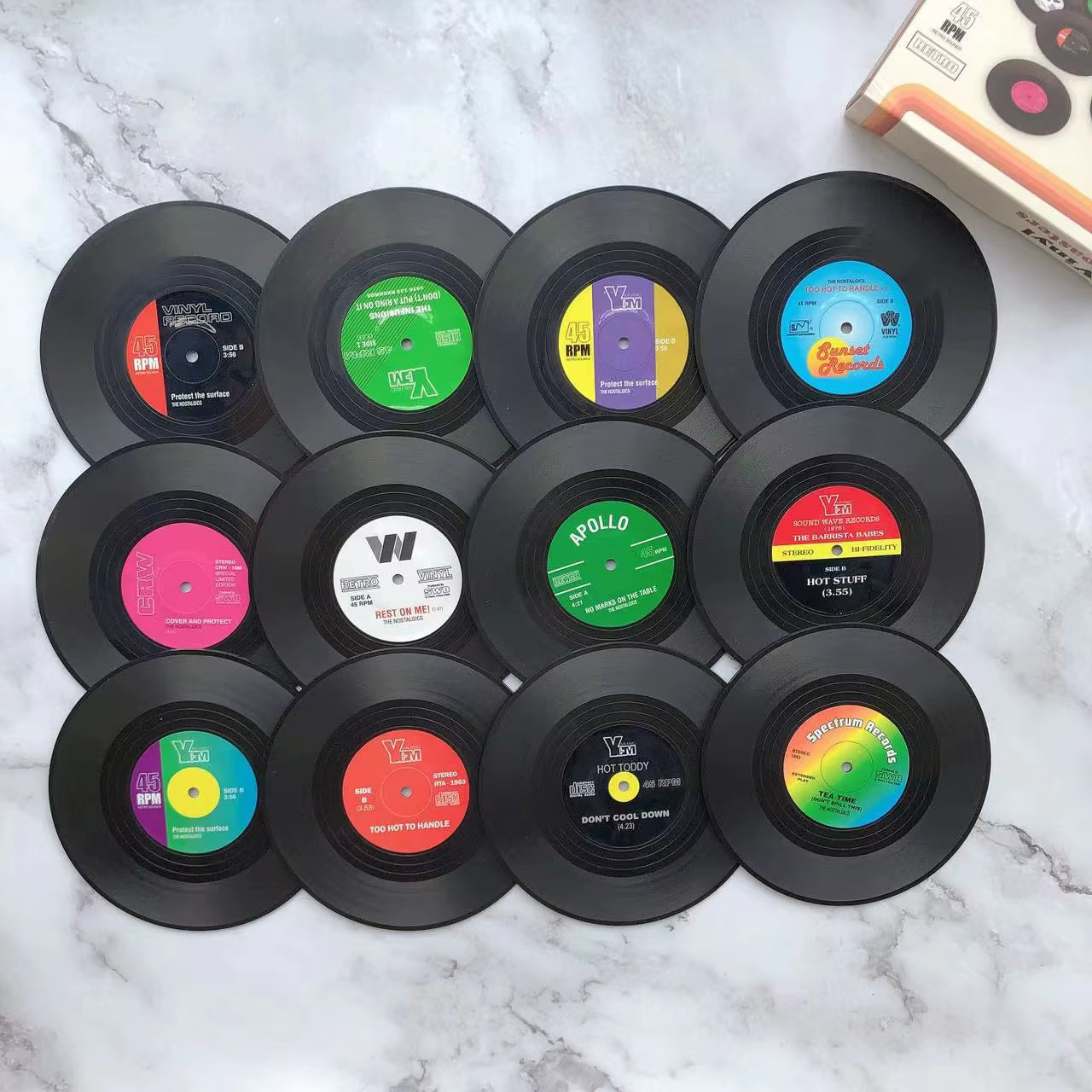 Side B — Retro Vinyl Record Coaster Set (6 or 12)