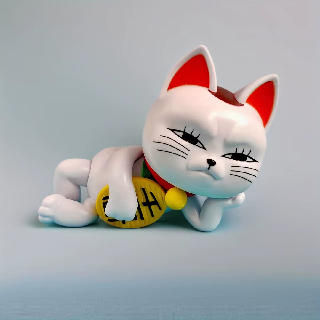 Lucky Pose Maneki Neko Anime Figure Set Cute Side Lying Lucky Cat Car Decor Bedroom Ornament Anime Character Anime Room Decor