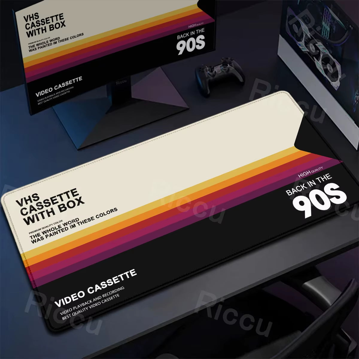 Rewind Deskmat — Retro VHS-Style XXL Mouse Pad