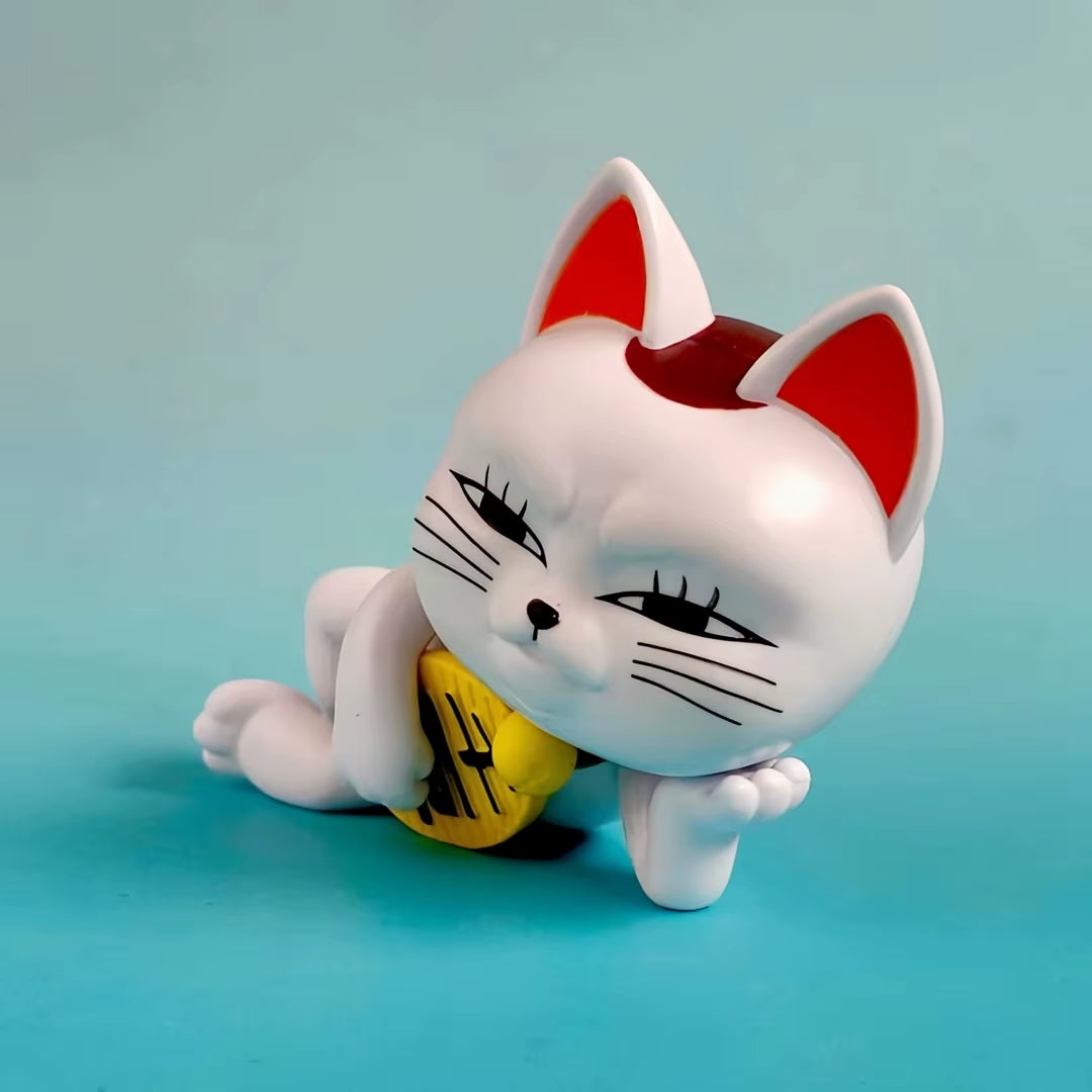 Lucky Pose Maneki Neko Anime Figure Set Cute Side Lying Lucky Cat Car Decor Bedroom Ornament Anime Character Anime Room Decor