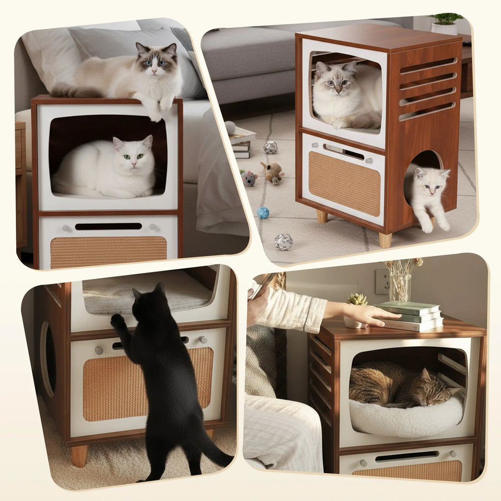 Channel Nap — Retro TV Cat Side Table & Hideaway