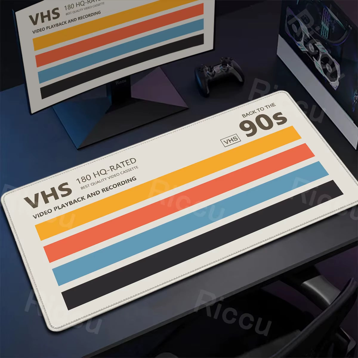 Rewind Deskmat — Retro VHS-Style XXL Mouse Pad