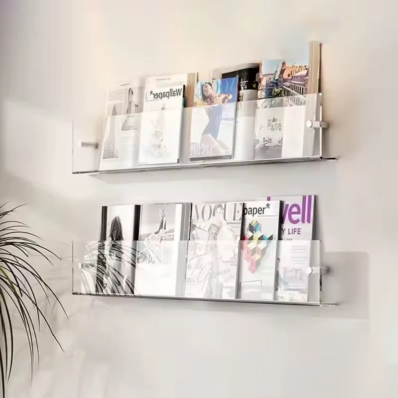 Clear Shelf — Acrylic Wall-Mounted Magazine & Media Rack (Set of 2)
