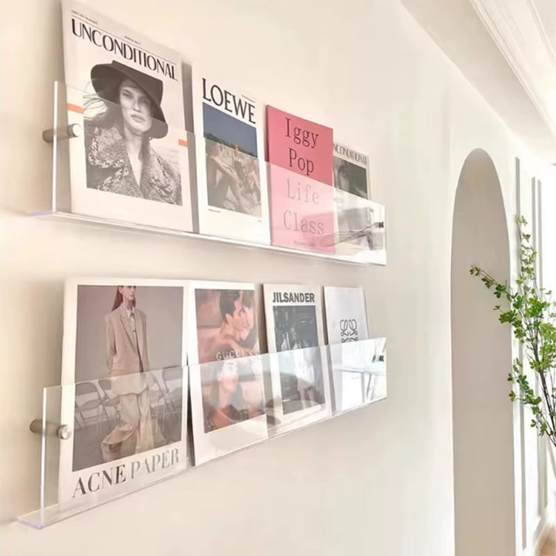 Clear Shelf — Acrylic Wall-Mounted Magazine & Media Rack (Set of 2)