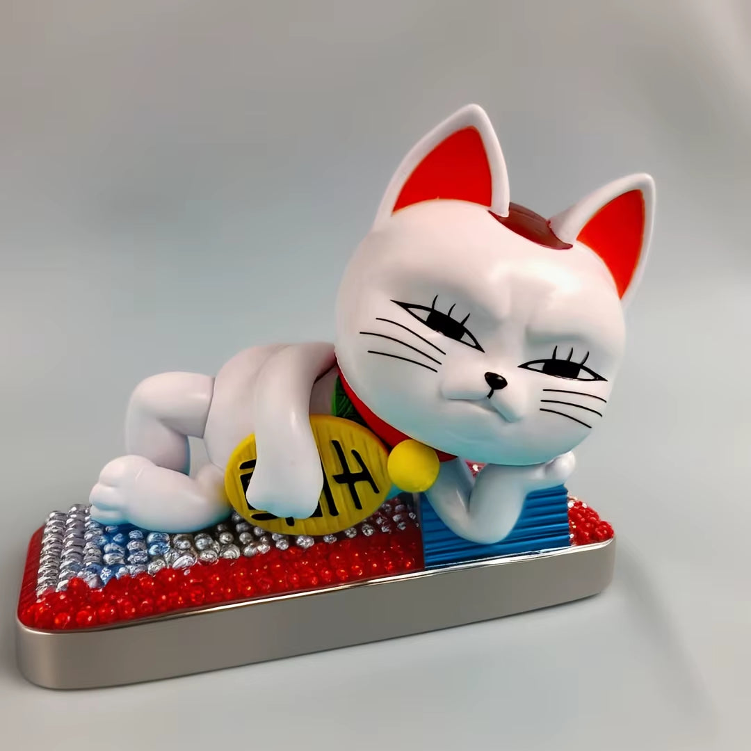 Lucky Pose Maneki Neko Anime Figure Set Cute Side Lying Lucky Cat Car Decor Bedroom Ornament Anime Character Anime Room Decor