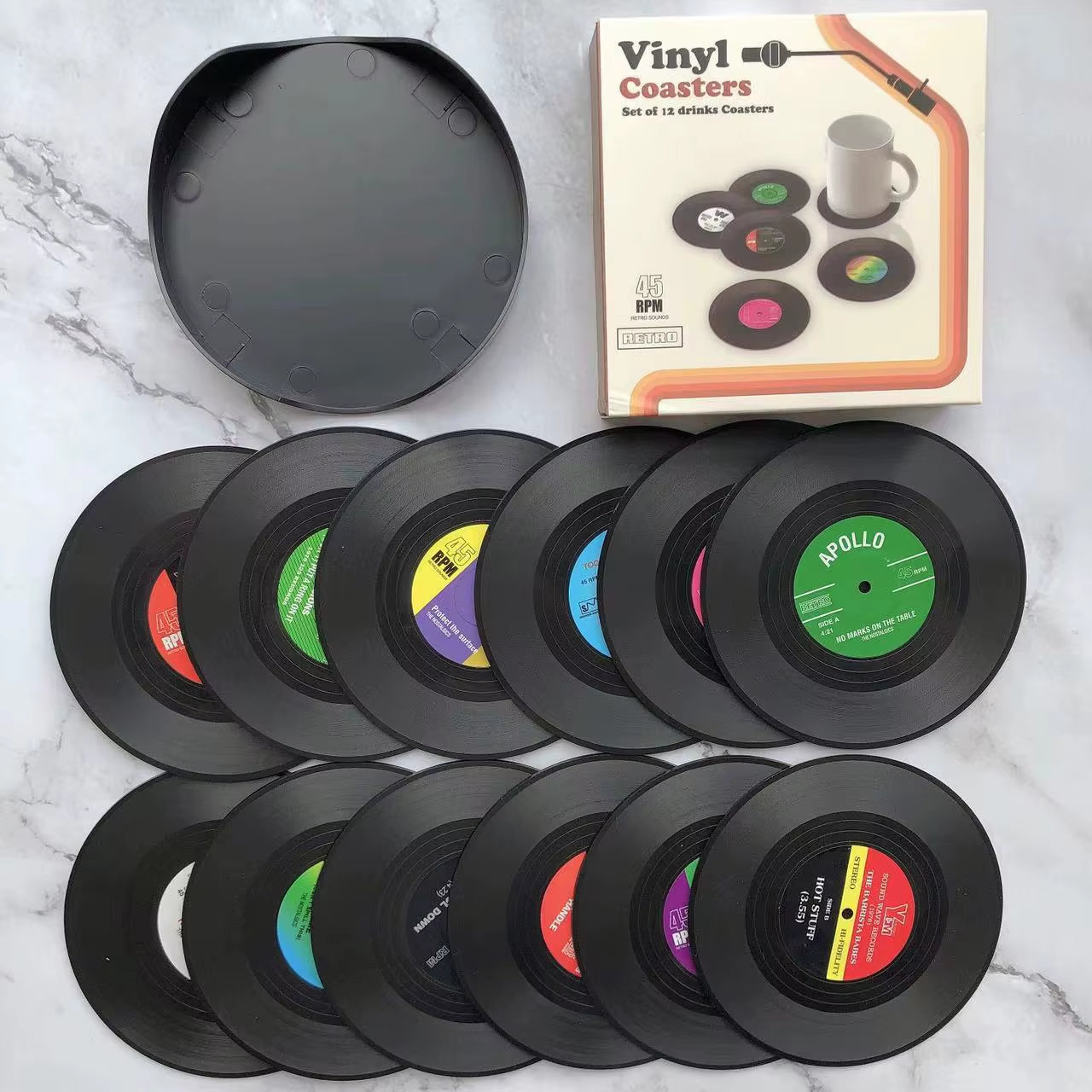 Side B — Retro Vinyl Record Coaster Set (6 or 12)