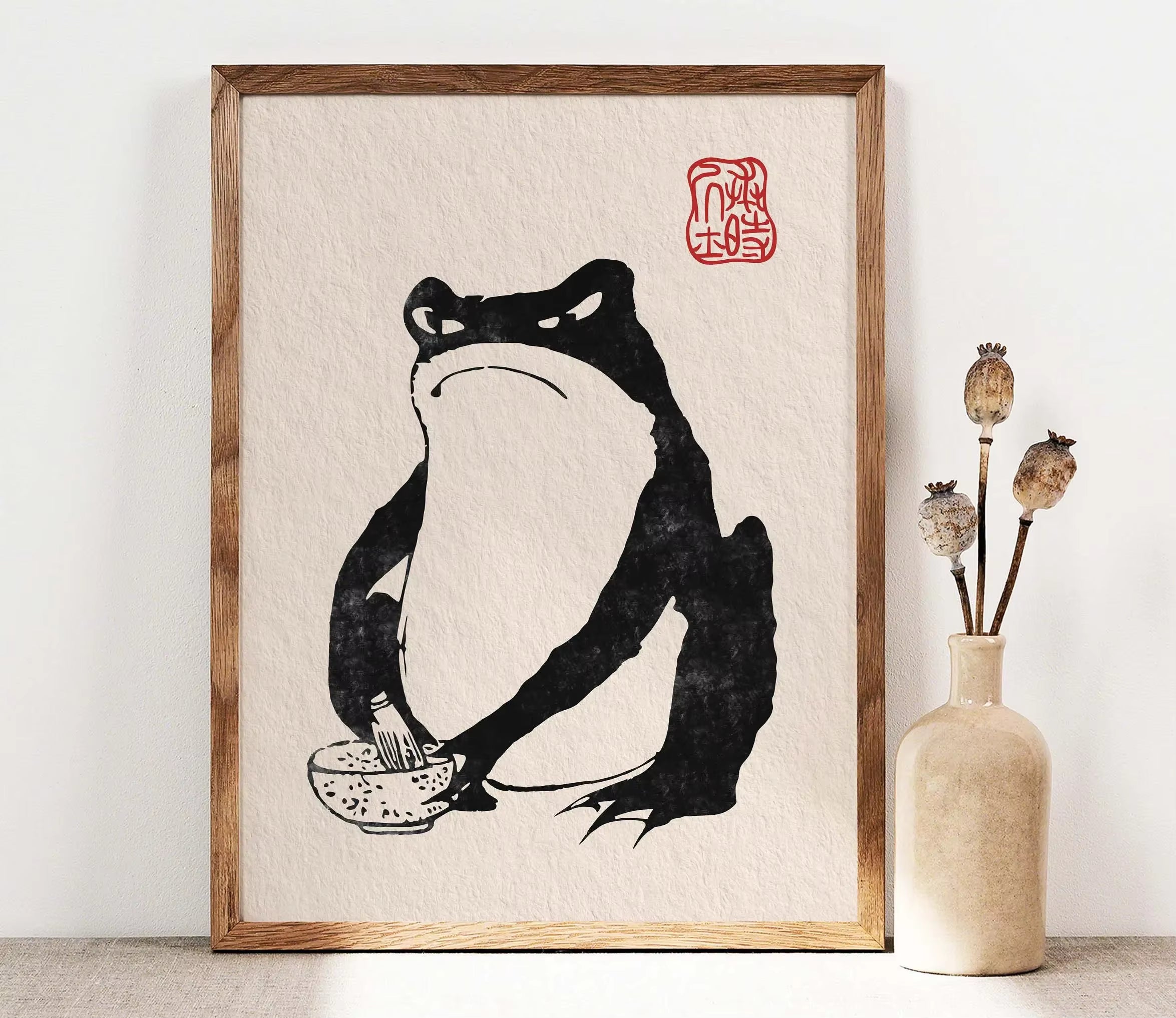 Meditation Frog — Vintage Japanese Canvas Print